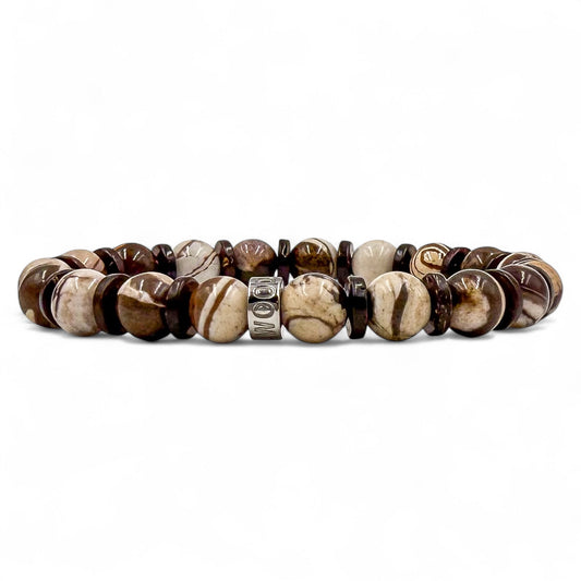 Pulse brown zebra jasper and coconut beaded bracelet, main product photo