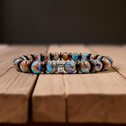 Pulse Americana Spark patriot jasper beaded bracelet, lifestyle photo