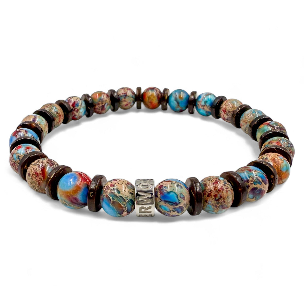 Pulse Americana Spark patriot jasper beaded bracelet, front view