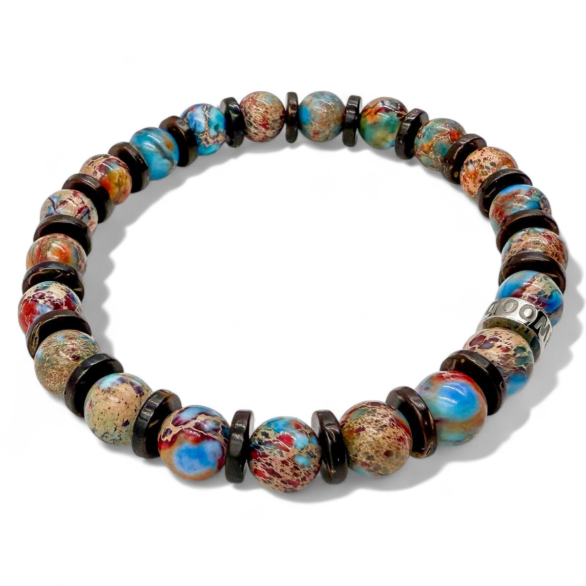 Pulse Americana Spark patriot jasper beaded bracelet, left side view