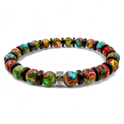 Pulse Jungle Fiesta rainbow jasper beaded bracelet, front view