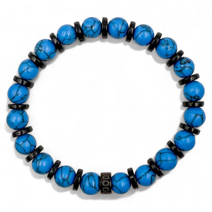 Pulse Blue Horizons blue howlite beaded bracelet, overhead view
