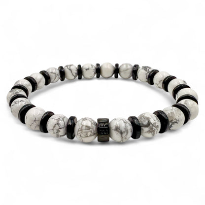 Pulse white howlite and blackwood beaded bracelet, front view