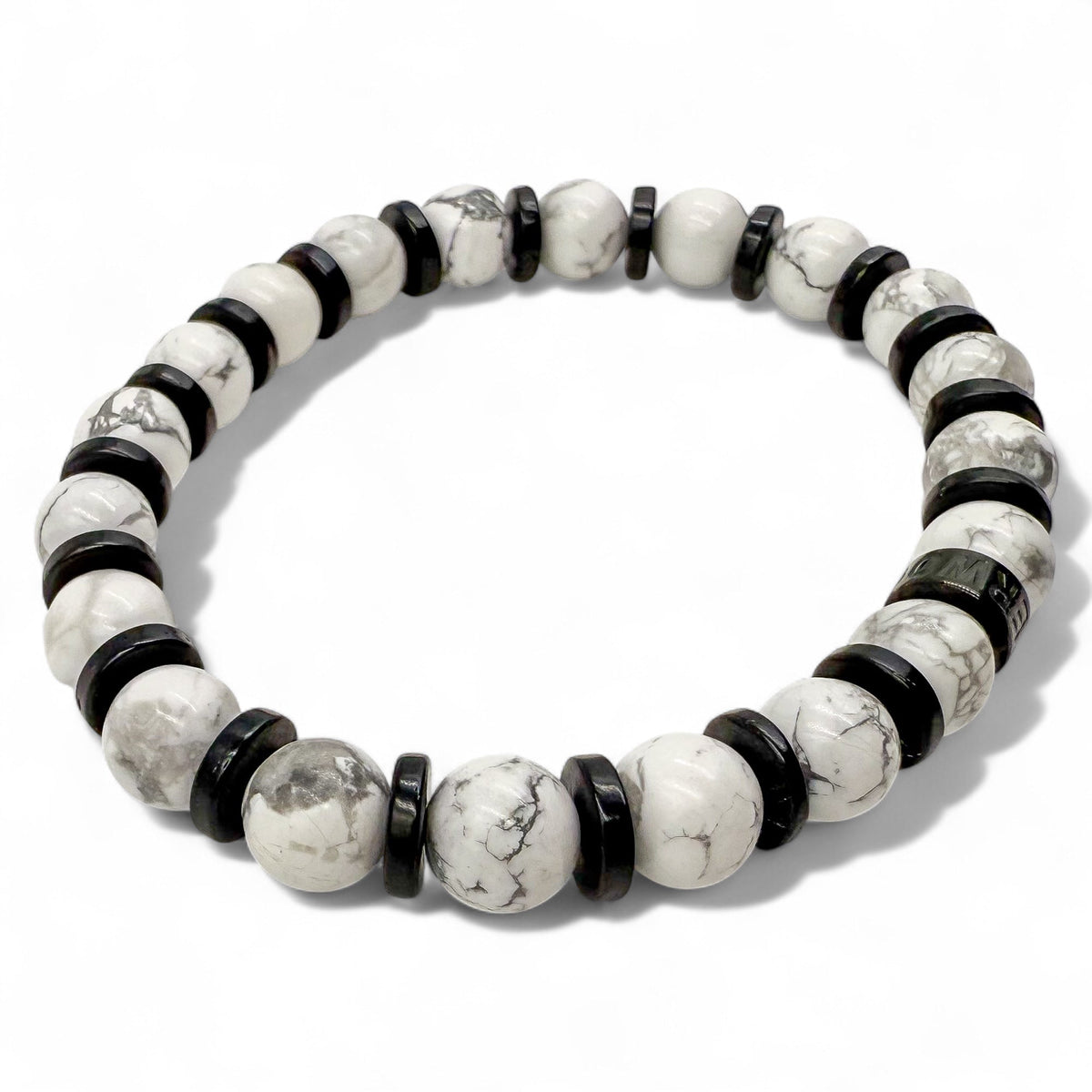 Pulse white howlite and blackwood beaded bracelet, left side view
