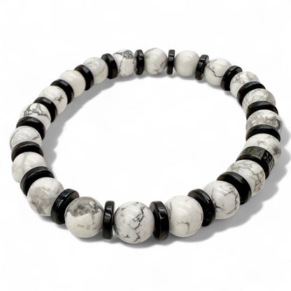 Pulse white howlite and blackwood beaded bracelet, left side view