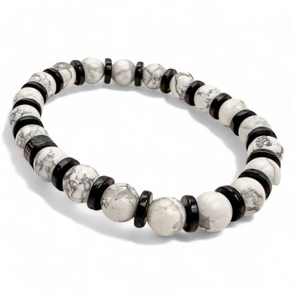 Pulse white howlite and blackwood beaded bracelet, right side view