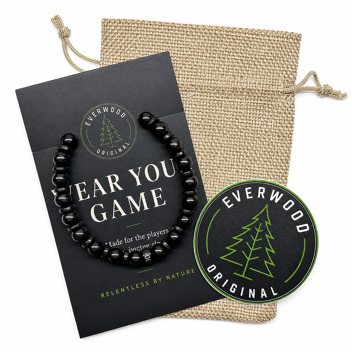 Timberline ebony blackwood beaded bracelet, package sticker close up