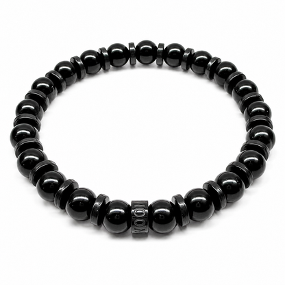 Timberline ebony blackwood beaded bracelet, high angle view