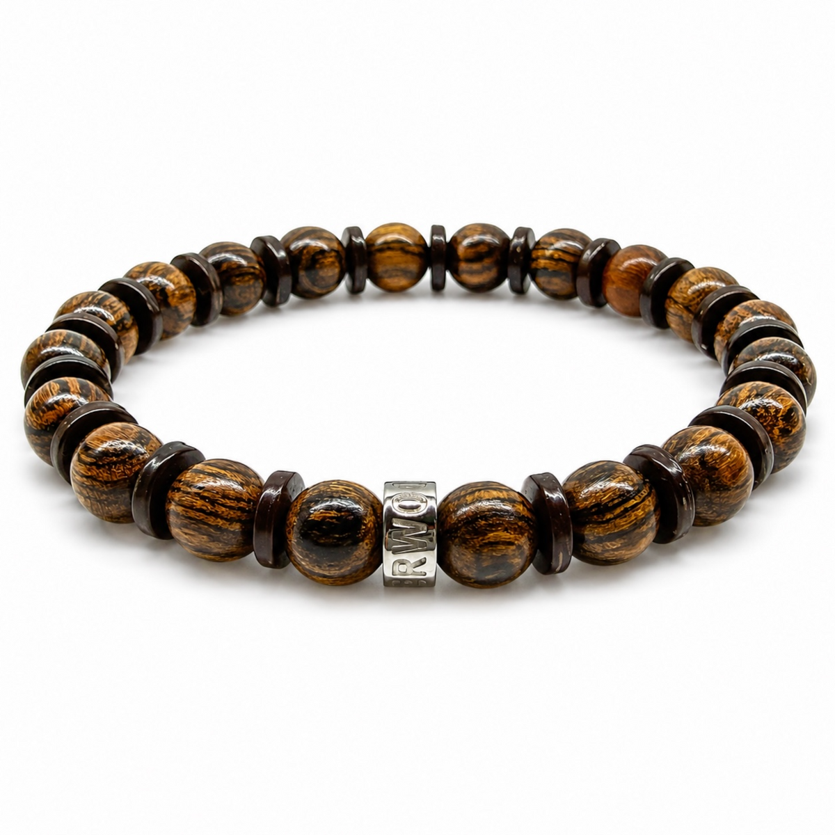 Timberline tigerskin bocote beaded bracelet, angled view