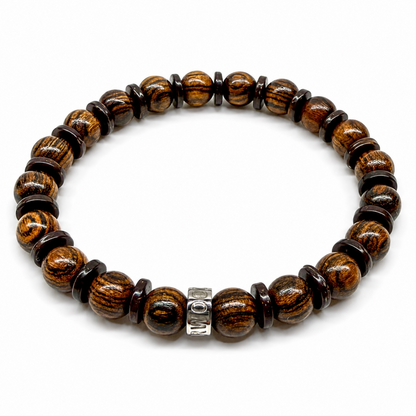 Timberline tigerskin bocote beaded bracelet, high angle view