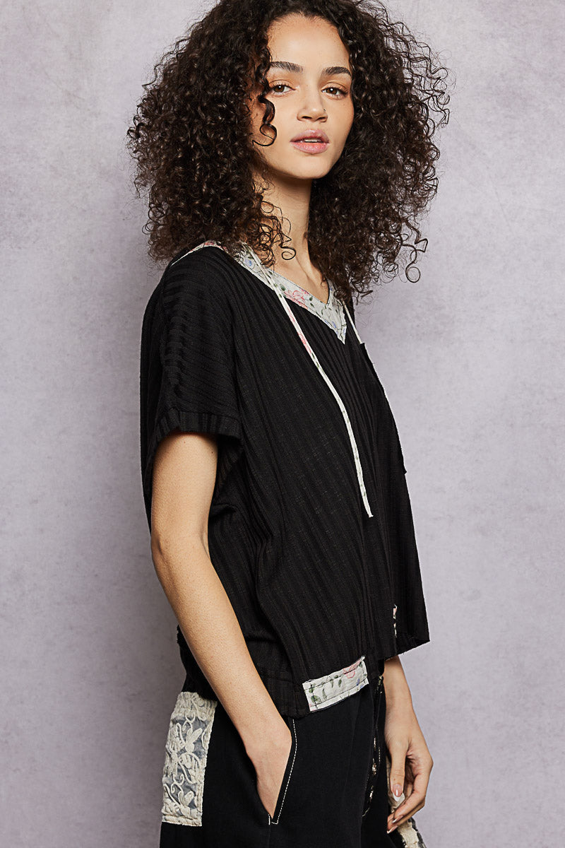 POL Short Sleeve Hooded Top with Back-Open Detail-2