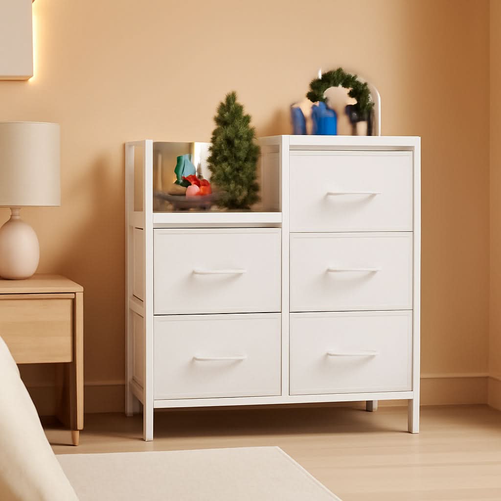 White 5 Drawer Dresser With Metal Frame Bedroom Storage-0