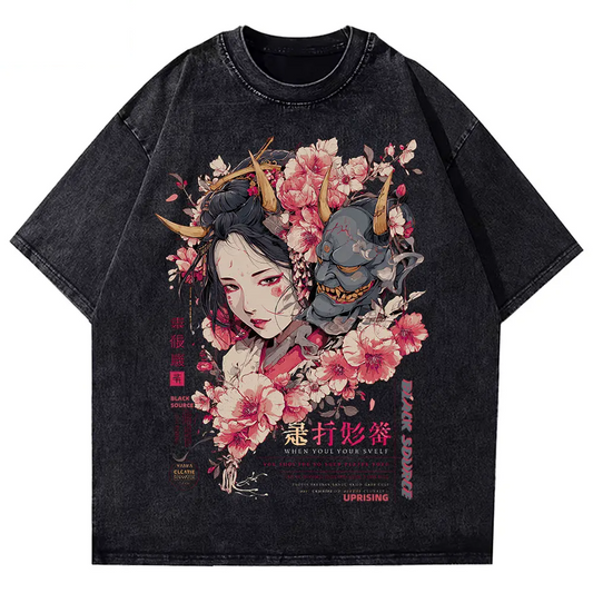 Anime Dragon Floral Graphic T Shirt Unisex Cotton Tee-1