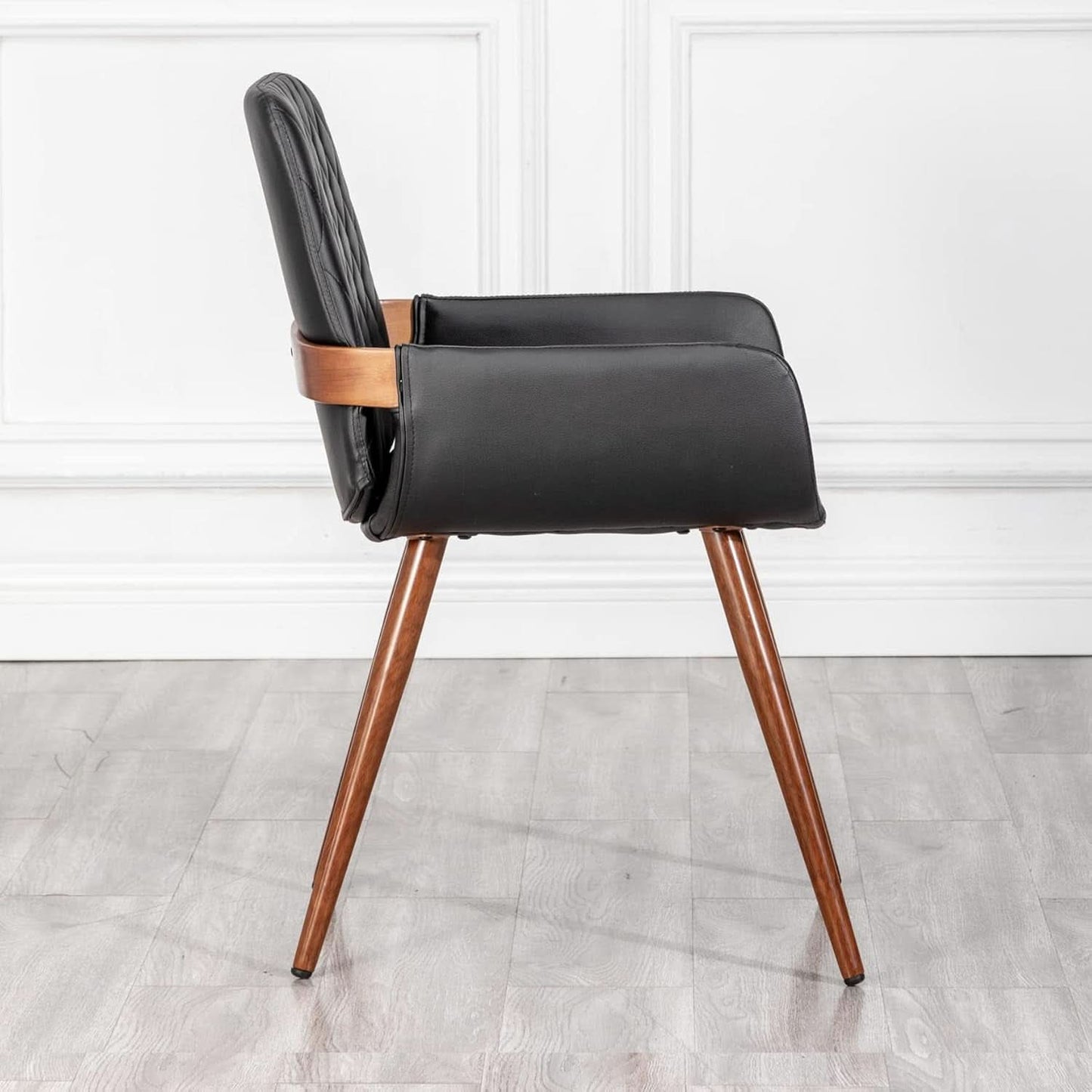 Mid Century Modern Faux Leather Dining Chairs Set 2 Black-4