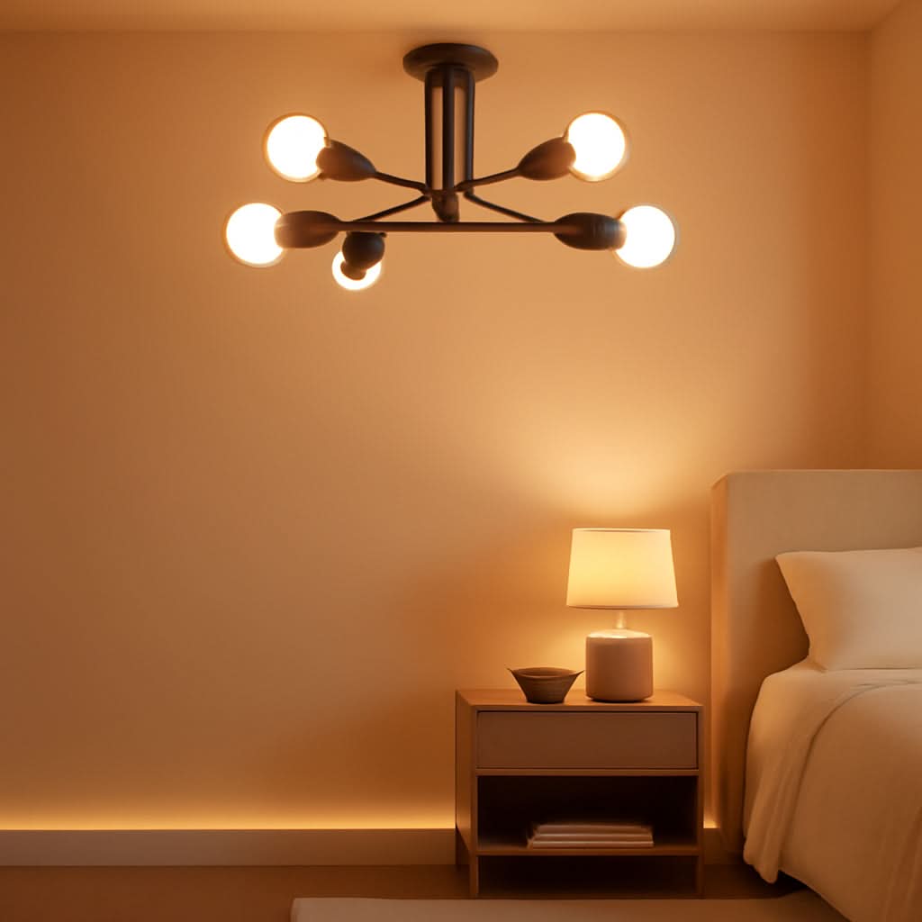 Modern Sputnik Chandelier Six Light Ceiling Fixture With Six LED Bulbs Black-0