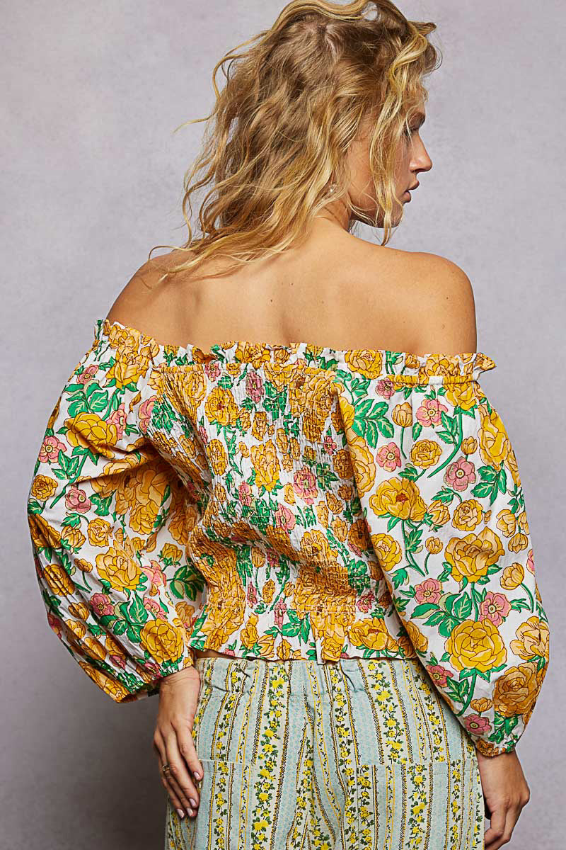 POL Floral Print Off-Shoulder Smocked Blouse-2