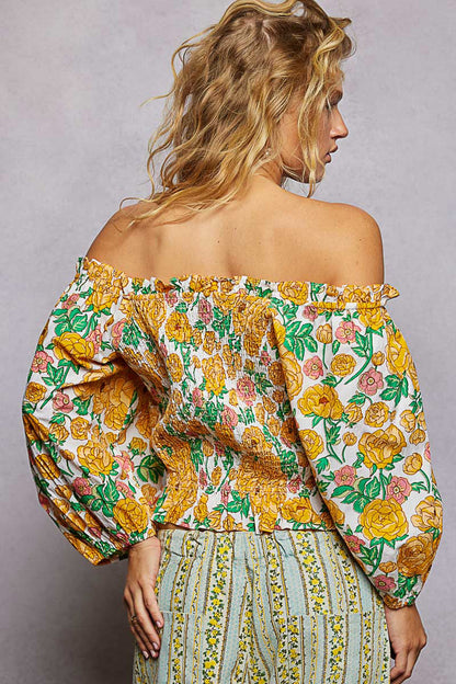 POL Floral Print Off-Shoulder Smocked Blouse-2