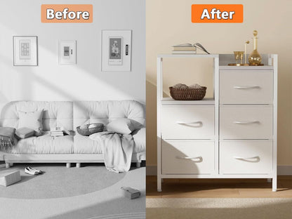White 5 Drawer Dresser With Metal Frame Bedroom Storage-3