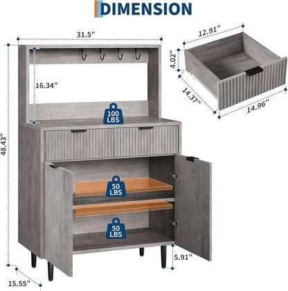 Grey Sideboard Cabinet With 2 Drawers For Dining Room-1