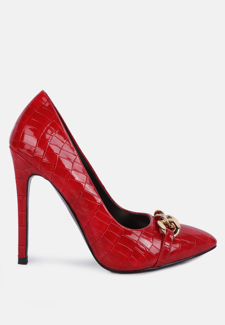 Fanfare Croc Stiletto Pump Heels-0