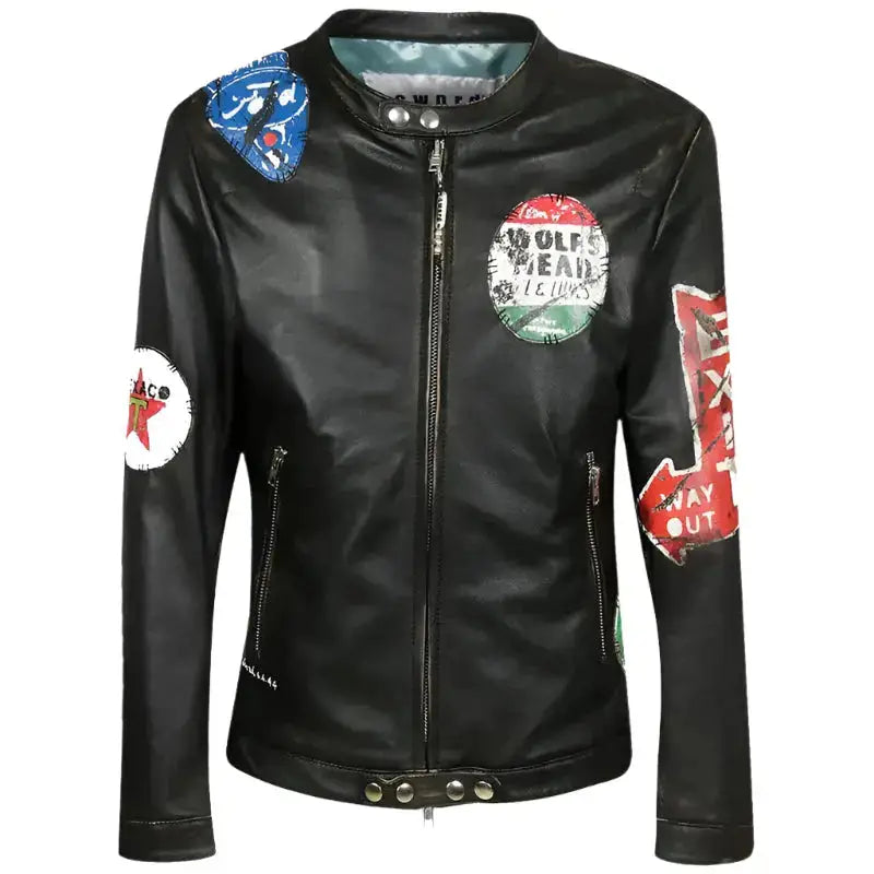 Unisex Fashion Printed Leather Jacket-0