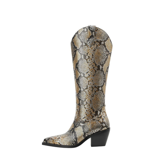 Faux Python Snakeskin Knee High Boots-0