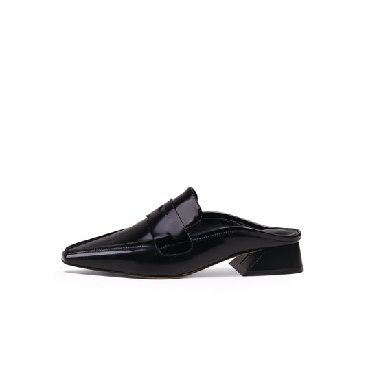 Trapezoidal Heel Faux Snakeskin Mules-0