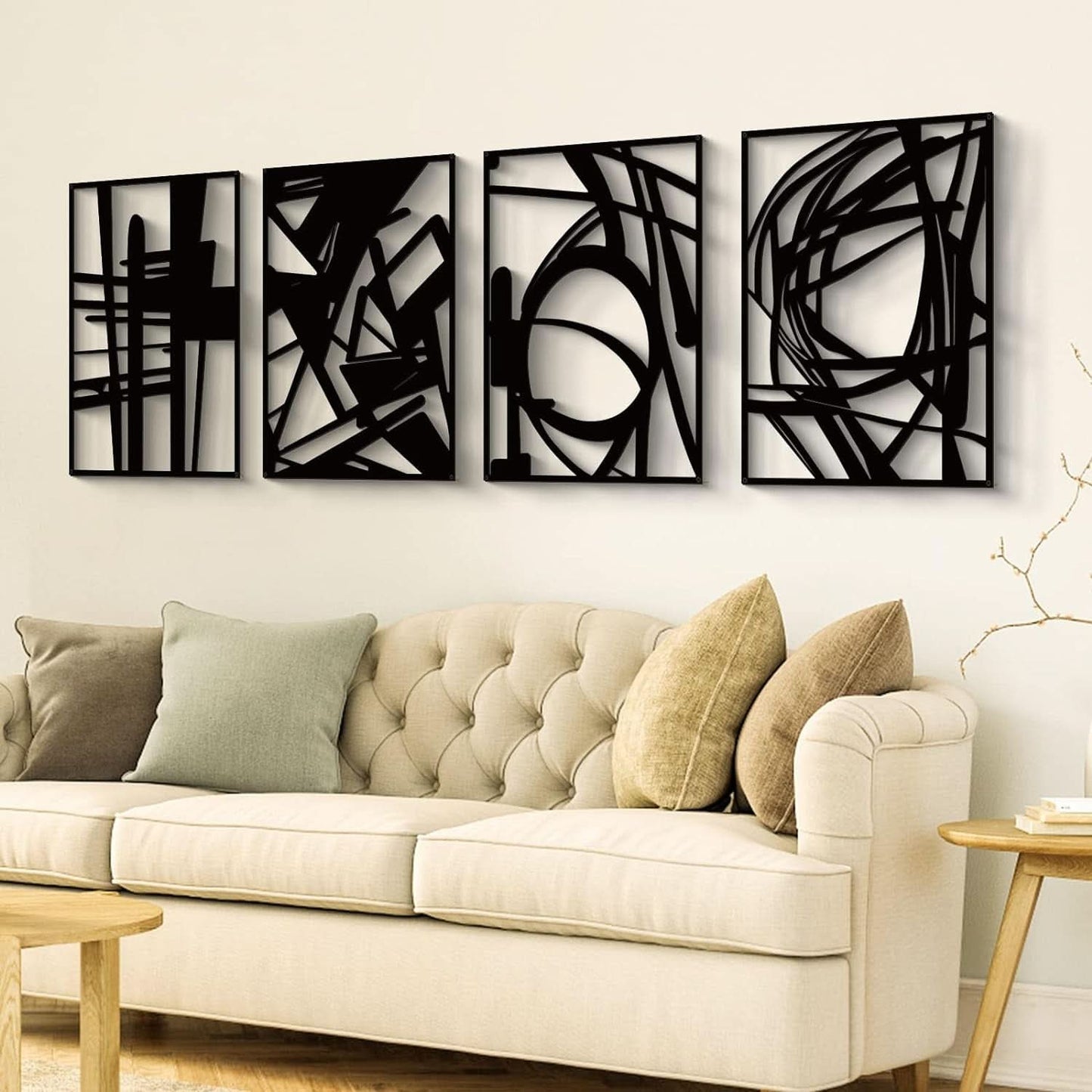 Black Abstract Metal Wall Art 4 Pack Minimalist 3D-2