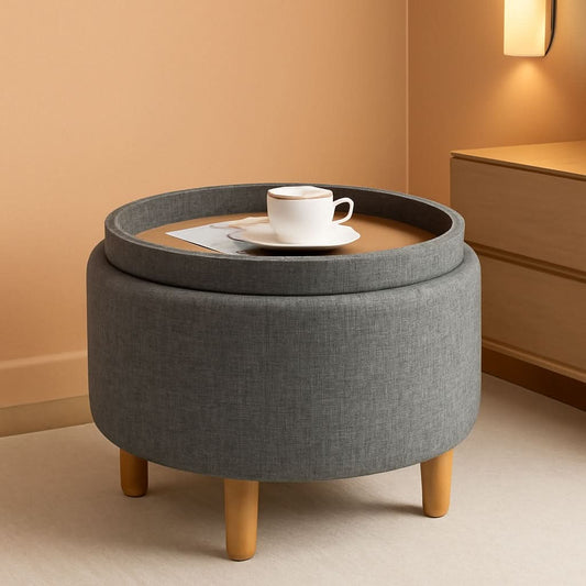 Grey Premium Microfiber Storage Ottoman Large Tray-0
