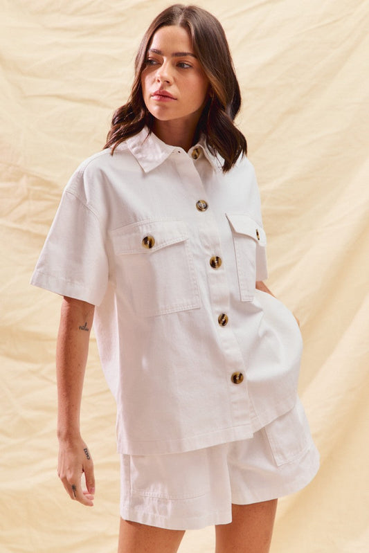 SO ME Button Down Denim Game Day Top and Shorts Set-1
