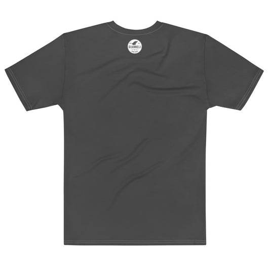 Men's Aysire crew neck T-shirt made of four-way stretch polyester, with a close-up view showing the fabric and fit.