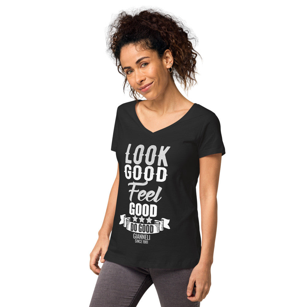 LOOK GOOD Women’s Fitted V-neck T-shirt by Gianneli-4