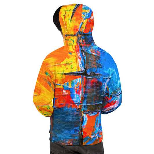 Aysire Unisex fleece hoodie with vibrant multicolor print, featuring a cozy design and comfortable fit.