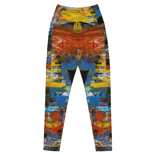 A pair of black high-waisted leggings with side pockets from Aysire's Just Colours collection, shown on a model.