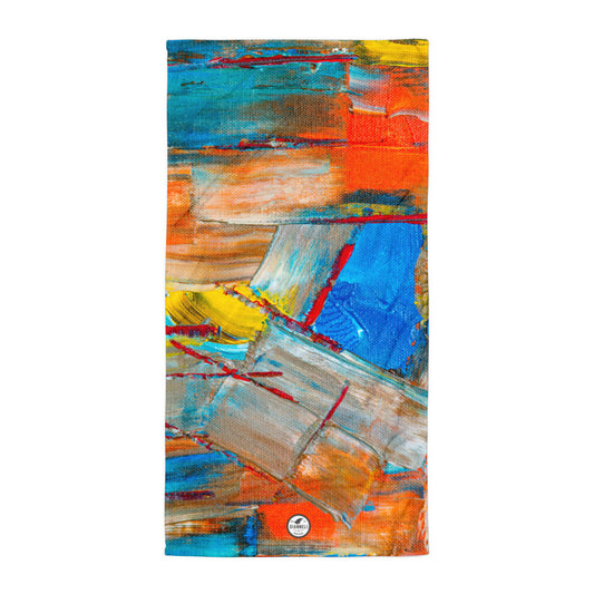 Aysire Just Colours sublimation bath towel with cotton terry back for water absorption, featuring vibrant colors and soft texture.