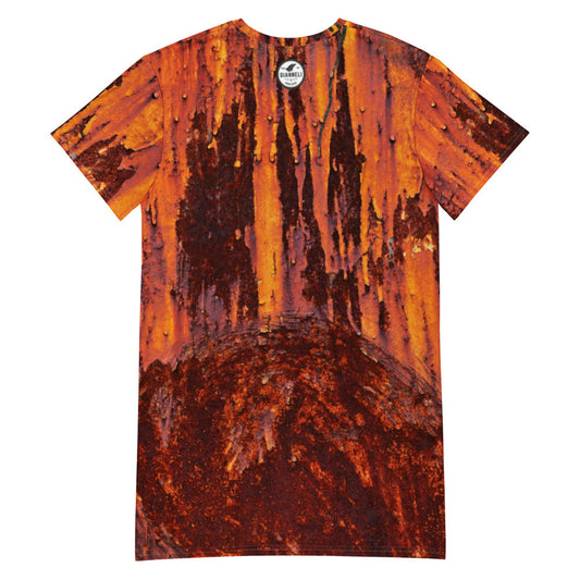 Aysire Grunge T-Shirt Dress Clochard style with drop shoulder knit fabric, casual and relaxed fit, worn on a model.