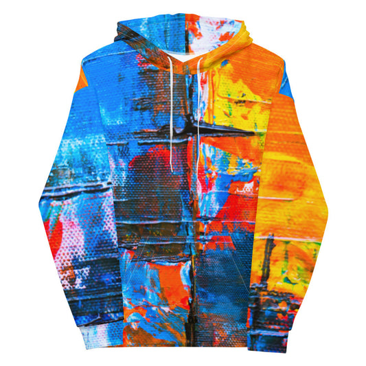 Aysire Unisex fleece hoodie with vibrant colorful print, showcasing the cozy, stylish design and bold pattern in the image.