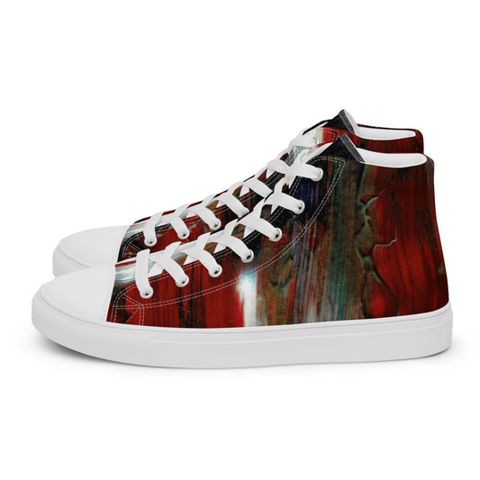 Men's high top canvas sneakers with padded collar by Aysire, showing white shoes with black accents and sturdy rubber soles.