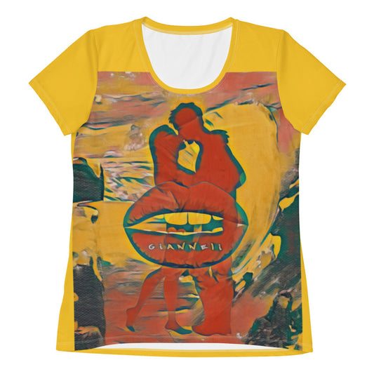 Aysire women's athletic moisture-wicking T-shirt showing a close-up of breathable fabric and fitted athletic design.
