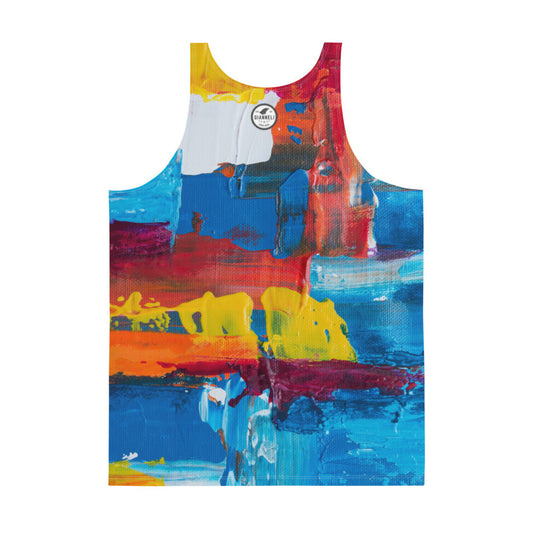 Aysire Just Colours soft relaxed fit tank top with vibrant multicolor stripes, sleeveless design, and comfortable fabric.