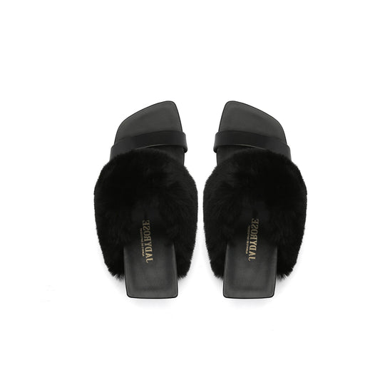 Fluffy Faux Fur Wedge Mules-1