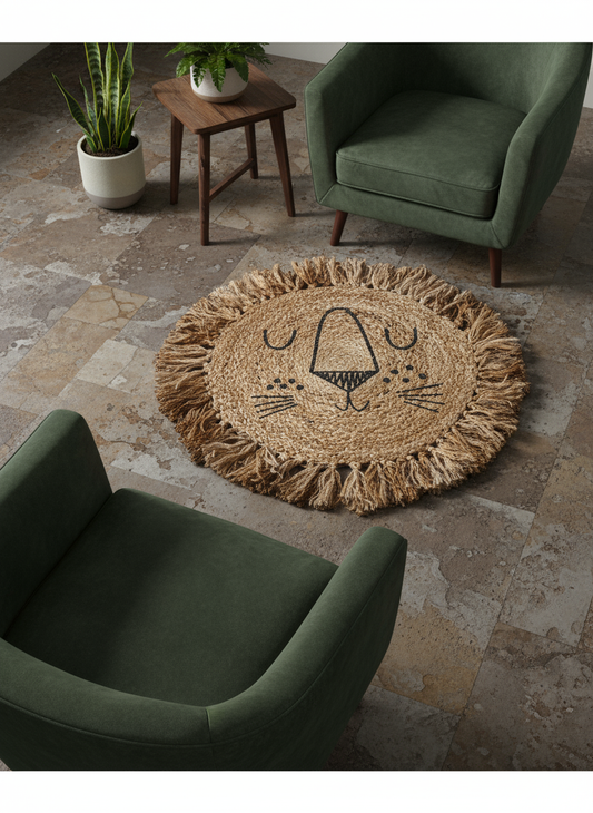 Lion Natural Round Jute Rug - 67 x 67 cm-1