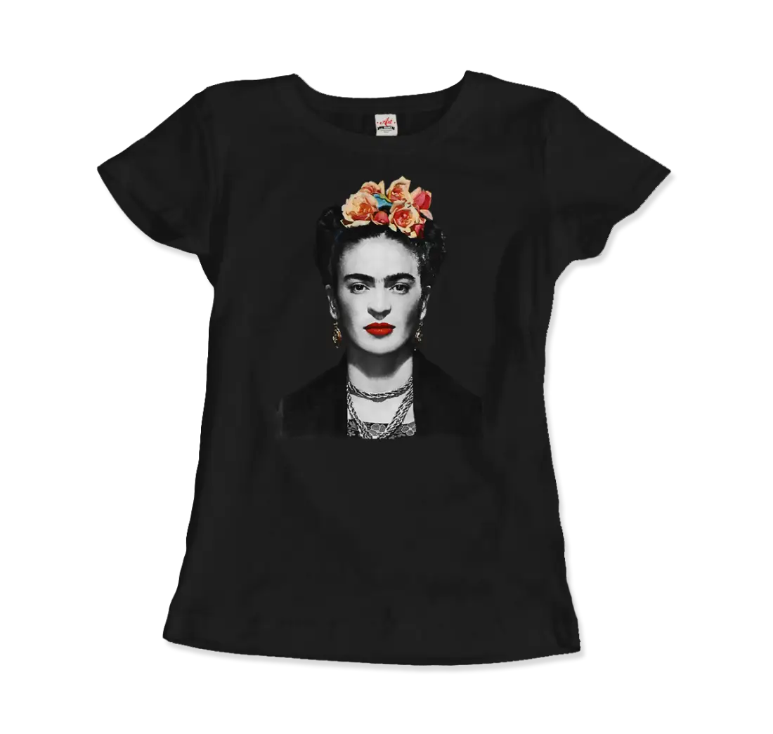 Frida Kahlo with Flowers Portrait artwork t-shirt-7
