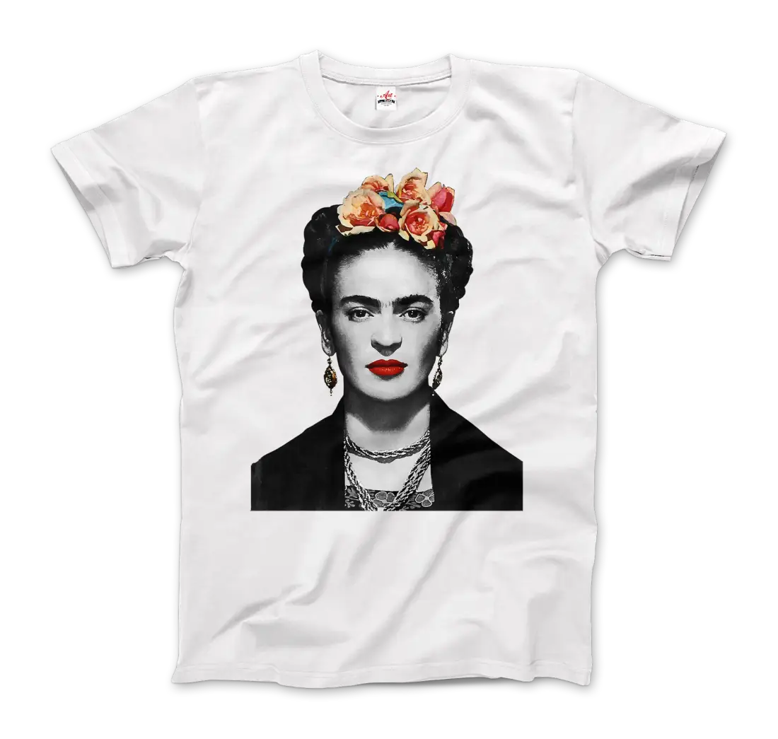 Frida Kahlo with Flowers Portrait artwork t-shirt-0