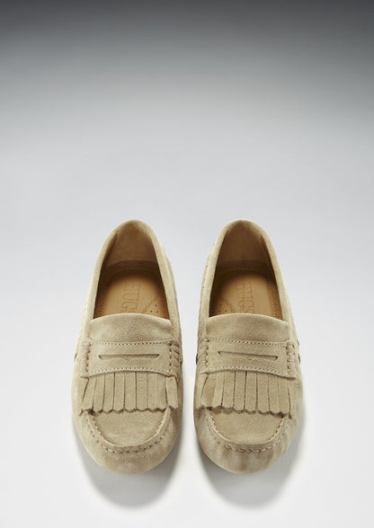 Women's Fringed Driving Loafers, taupe suede-2