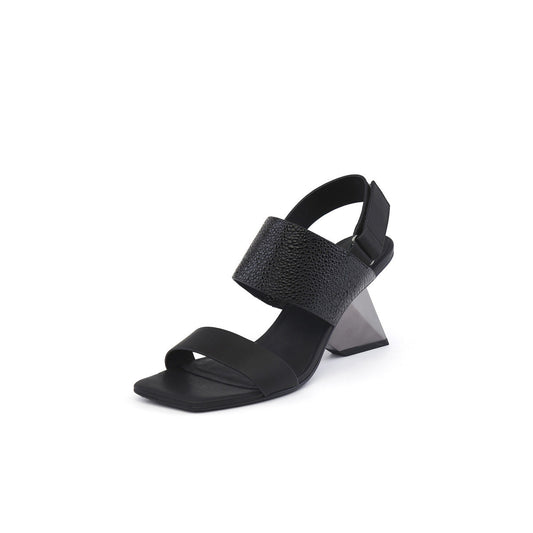 Geometic Heel Fusion Strap Slingback Sandals-1