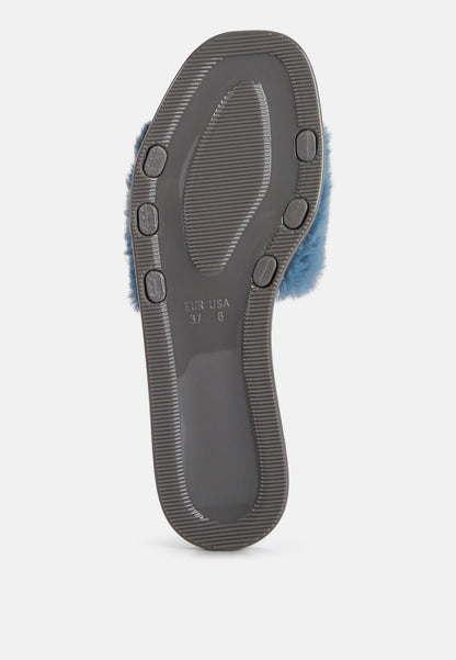 Geese Faux Fur Diamante Detail Jelly Flats-1