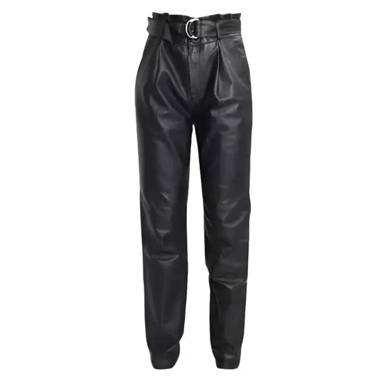 Women’s Genuine Black Leather Pants-1