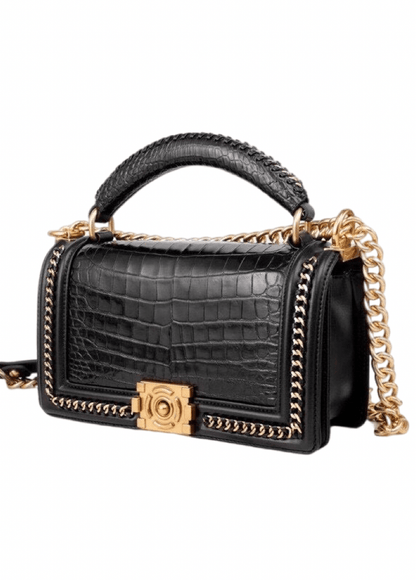 Genuine Crocodile Leather Top Handle Cross Body Flap Chain Bag-2