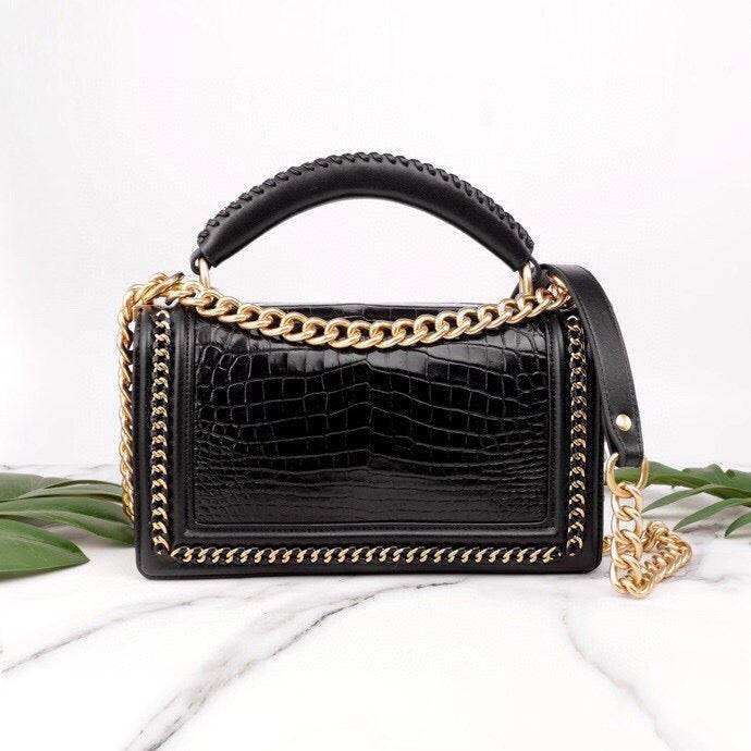 Genuine Crocodile Leather Top Handle Cross Body Flap Chain Bag-3
